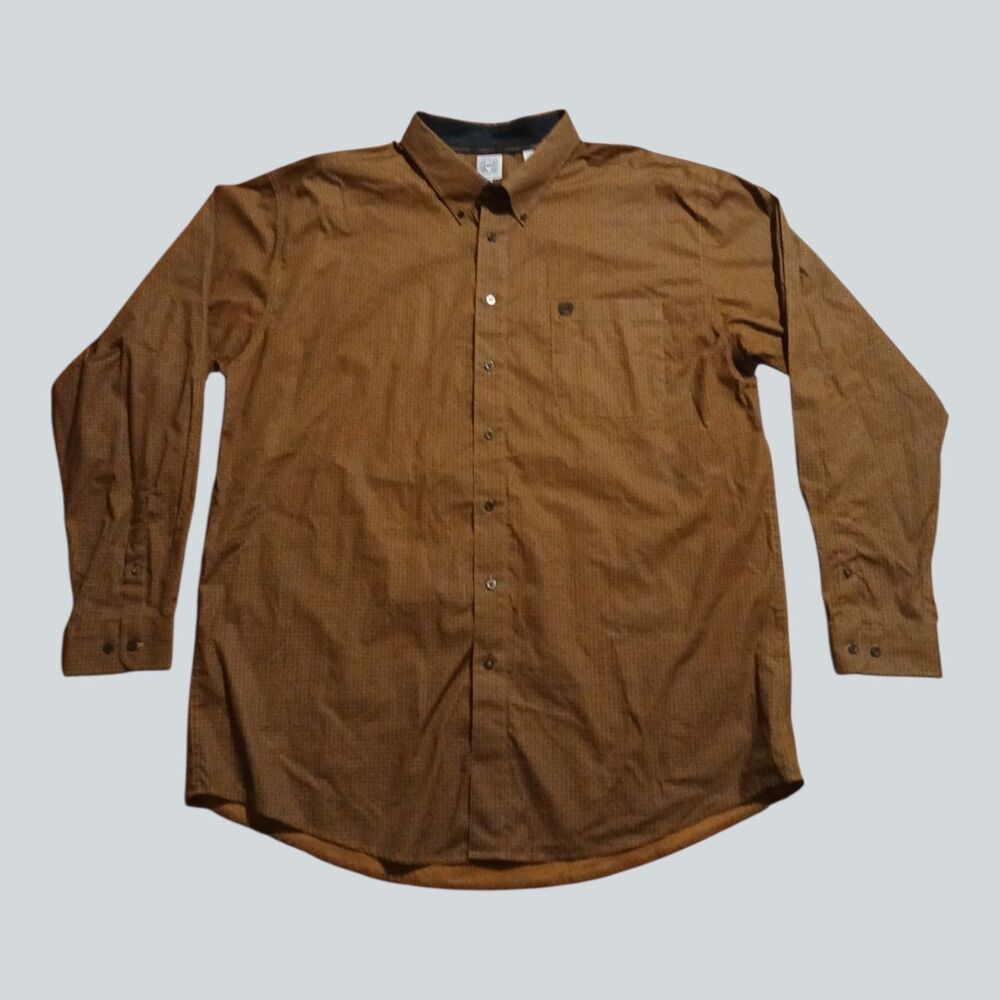NWOT Cinch Shirt Mens XXL Brown Geometric Button Down Western Long Sleeve